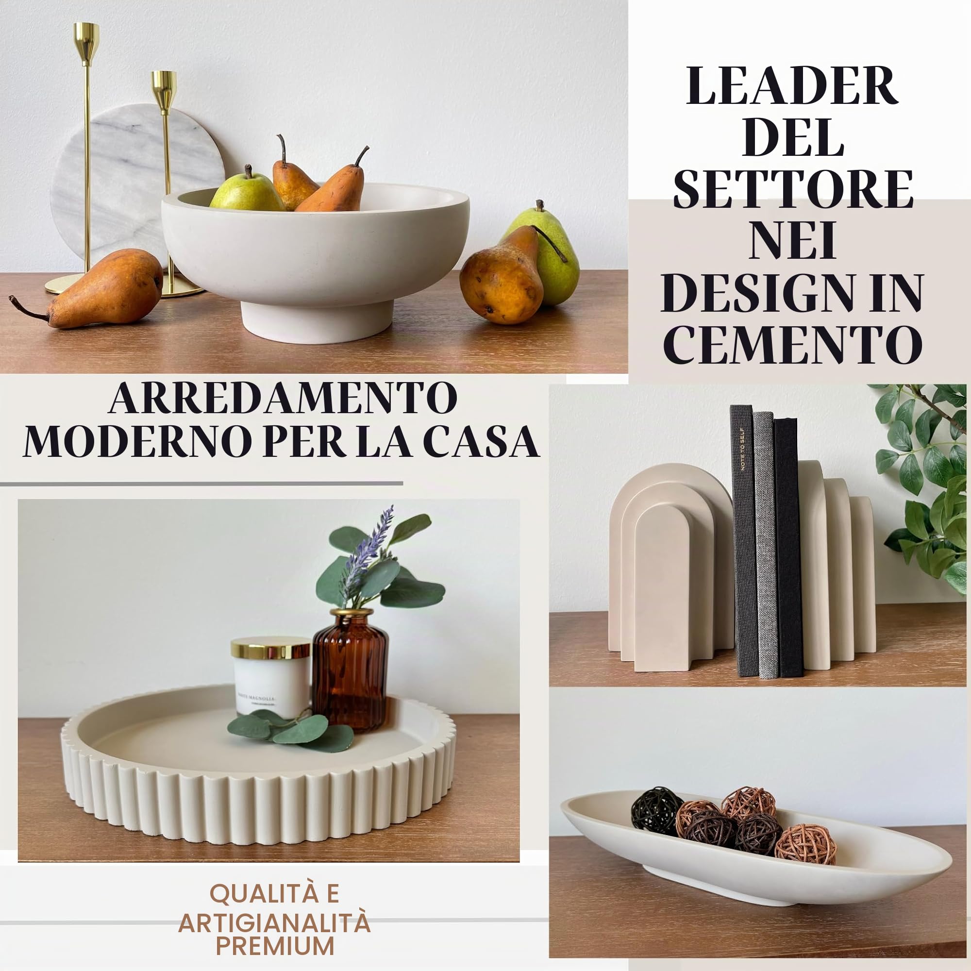 OAKOA Ciotola decorativa in cemento – ciotola biologica moderna per la casa – oggetti decorativi – ciotola di frutta in cemento – decorazione moderna per la casa biologica
