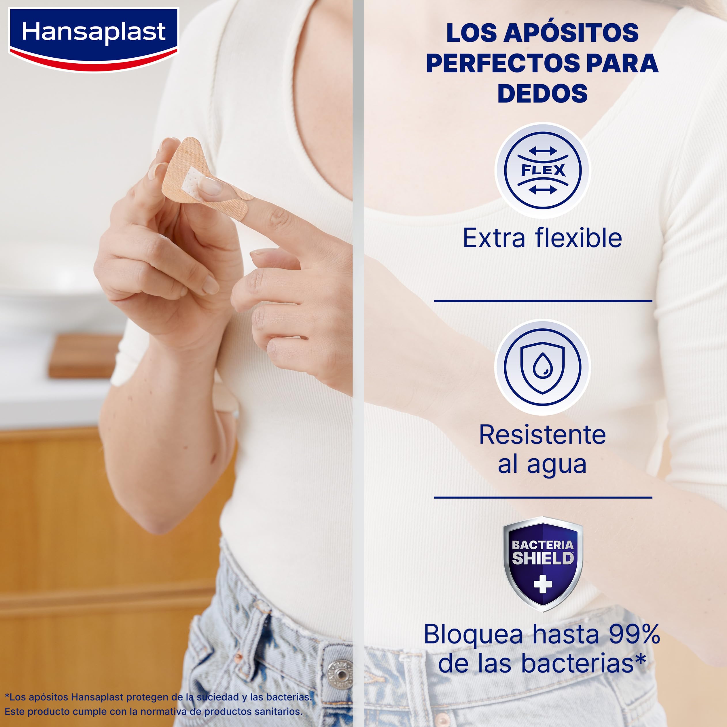 Hansaplast Fingertip Elastic Apósitos adhesivos para la yema de los dedos, apósitos para heridas en dedos repelentes al agua y extraflexibles, bloquean el 99% de las bacterias, 10 unidades