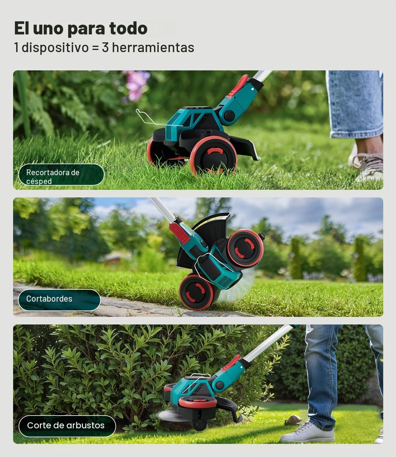 Desbrozadora inalámbrica 3 en 1 compatible con baterías Makita de 18 V | Desbrozadora para cortar, bordes y arbustos | Motor sin escobillas, mango telescópico y cabezal giratorio (sin batería