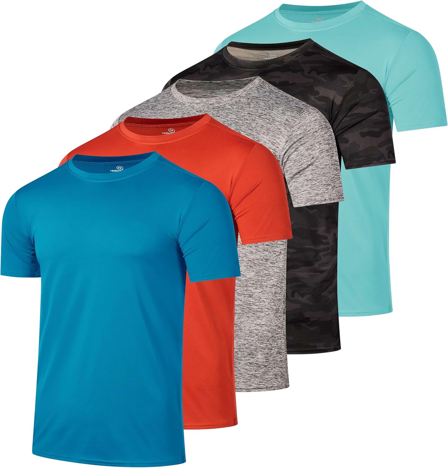 Real Essentials 5 Pack: Men’s Short Sleeve Dry Fit T-Shirts – Moisture Wicking Athletic Workout Gym Fitness Casual Tees
