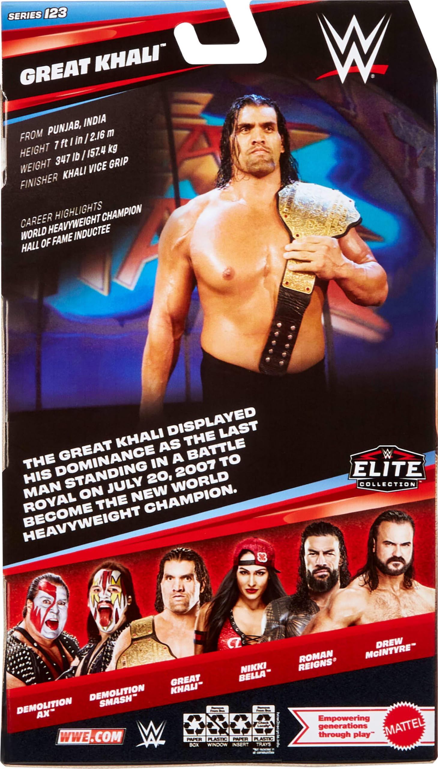 Mattel WWE Elite Actionfigur & Zubehör, Serie #123 Set, 15,2 cm großes Sammlerstück Great Khali mit 25 Gelenkpunkten & austauschbaren Händen