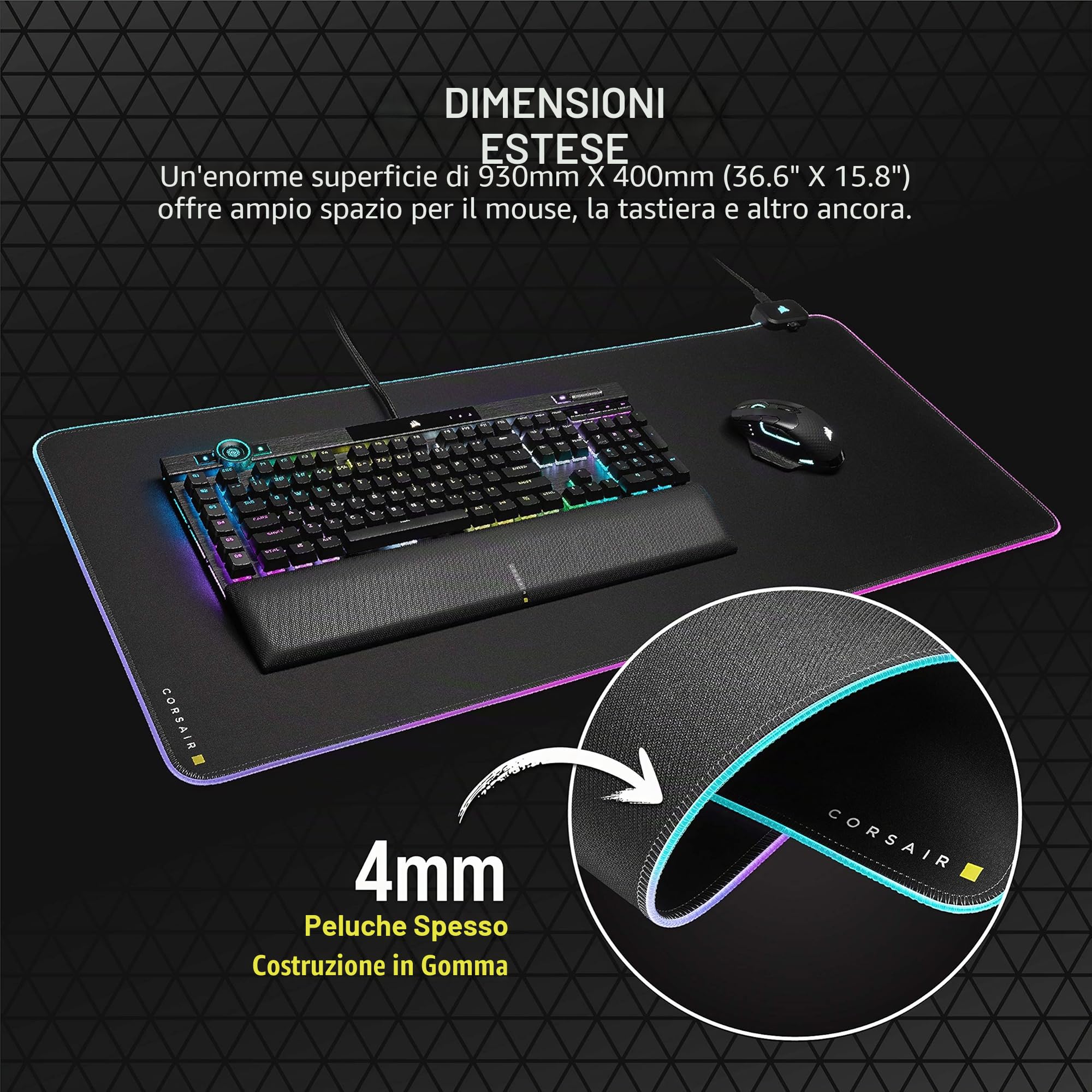 Corsair MM700 RGB EXL Tappetino Mouse, Nero