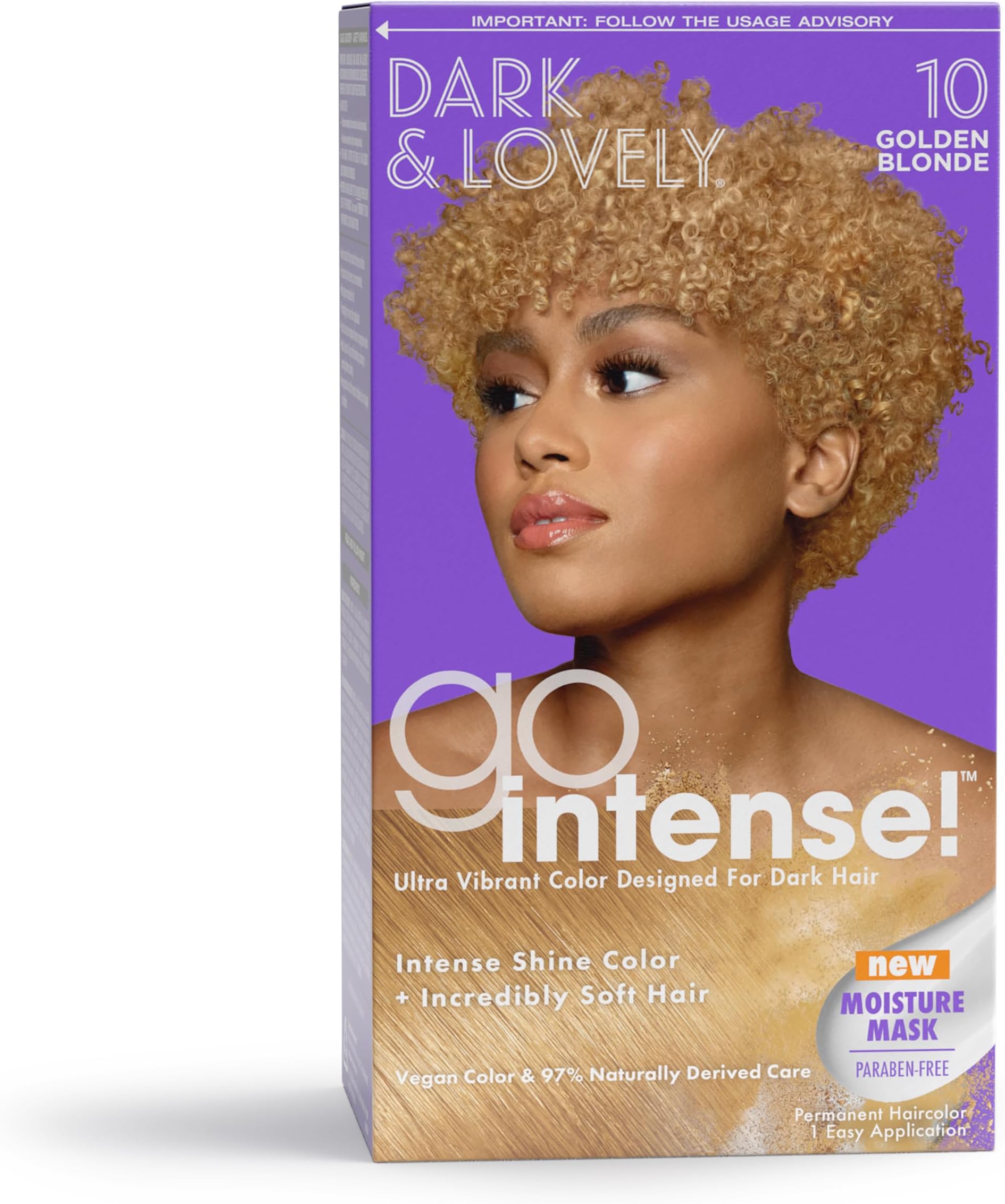 Carson Dark and Lovely Ultra Vibrant Permanent Hair Color Go Intense Hair Dye with Olive Oil for Shine and Softness, Golden Blonde