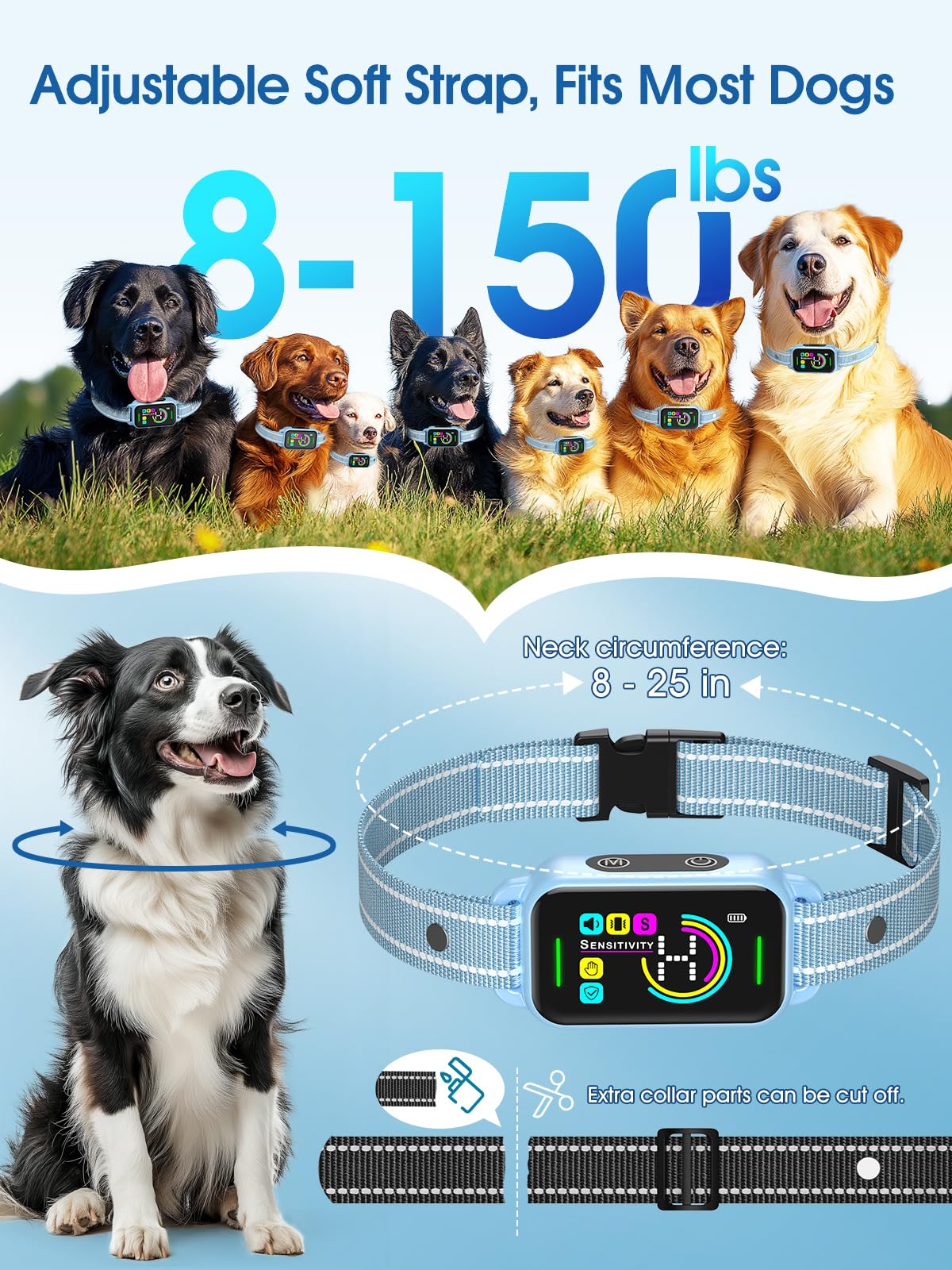 DINJOO Collar de ladridos para perros grandes, medianos y pequeños, Smart AI 1S para detener los ladridos, dispositivo antiladridos y collar de entrenamiento para perros con pitido, vibración y