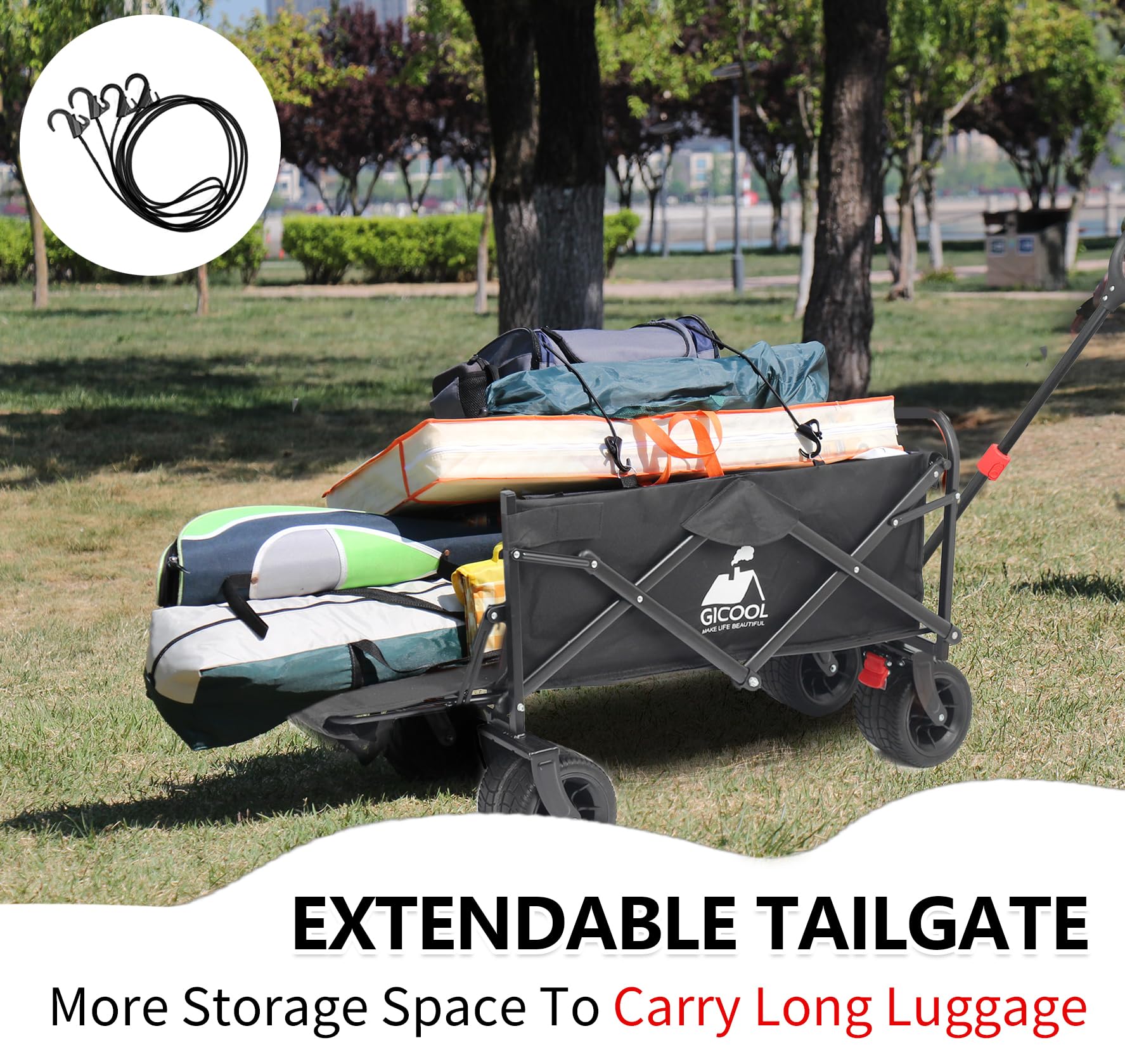Carrello Pieghevole GICOOL Con Ruote Grandi E Freno – 100L Per Spiaggia, Campeggio, Spesa