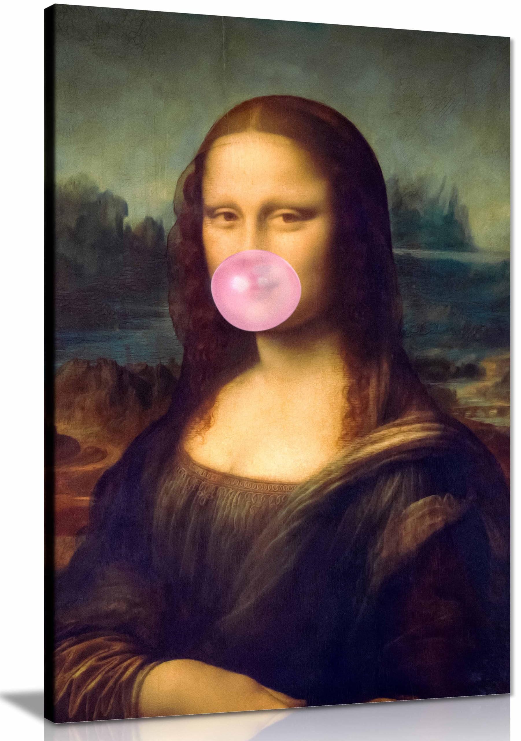 Panther Print Framed Canvas Mona Lisa Bubble Gum Canvas Print, Framed Wall Art Pictures For Home Decor 91X61cm (36X24in)