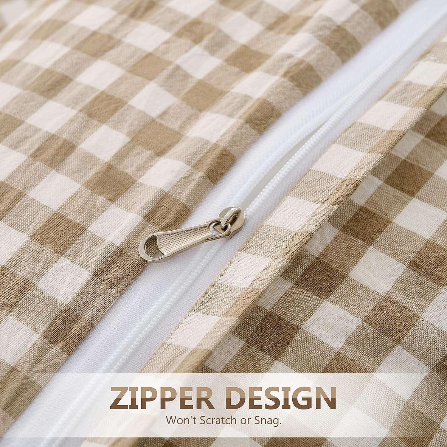 KKJIAF Taupe Plaid Duvet Cover Set Queen Size (90"x90"), 3 Pcs Cotton Gingham Duvet Cover with Pillowcases, Comfy Linen Feel Farmhouse Checkered Comforter Bedding Set, Comforter Not Included thumbnail