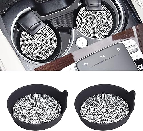 Miniatura 1 de Amooca Portavasos universales antideslizantes para automóvil, accesorios para interiores de automóvil, 2 unidades, diamantes de imitación negros
