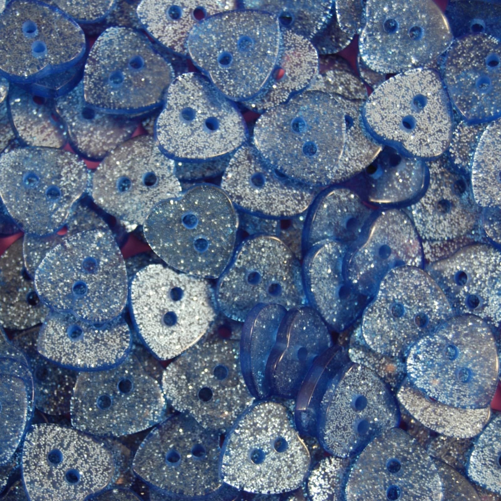 14mm Glitter Heart Buttons - Choice of Colours - Ideal for Sewing/Knitting/Clothes & Scrapbooking (Blue, Pack of 50)