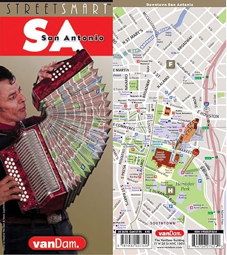 StreetSmart San Antonio Map by VanDam — Laminated pocket size City Street &amp; Freeway Map to San Antonio, TX complete with all attractions, sights, museums, hotels and shopping