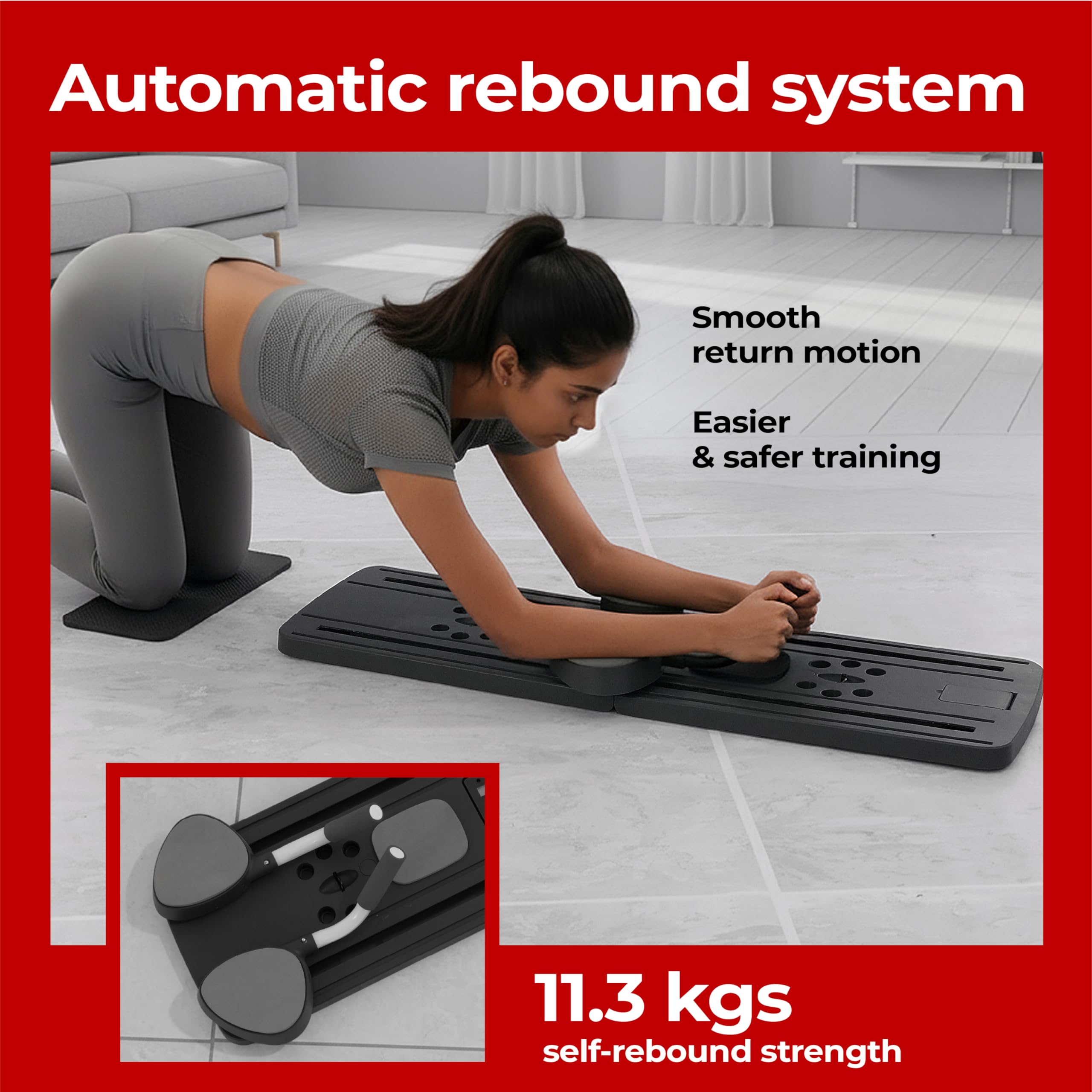 Lifelong Multifunctional Abdominal Plate |AB Core Trainer with Timer |Foldable Pilates Bodyboard with Resistance Rope Automatic Rebound|Grey
