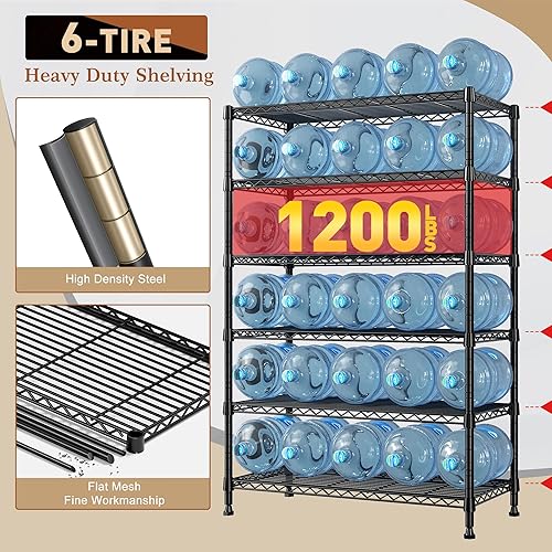 Miniatura 4 de REIBII Estantes de metal de 71 pulgadas de alto, estantes de almacenamiento de 6 niveles, 1200 libras, estantes ajustables y estantería de alambre,
