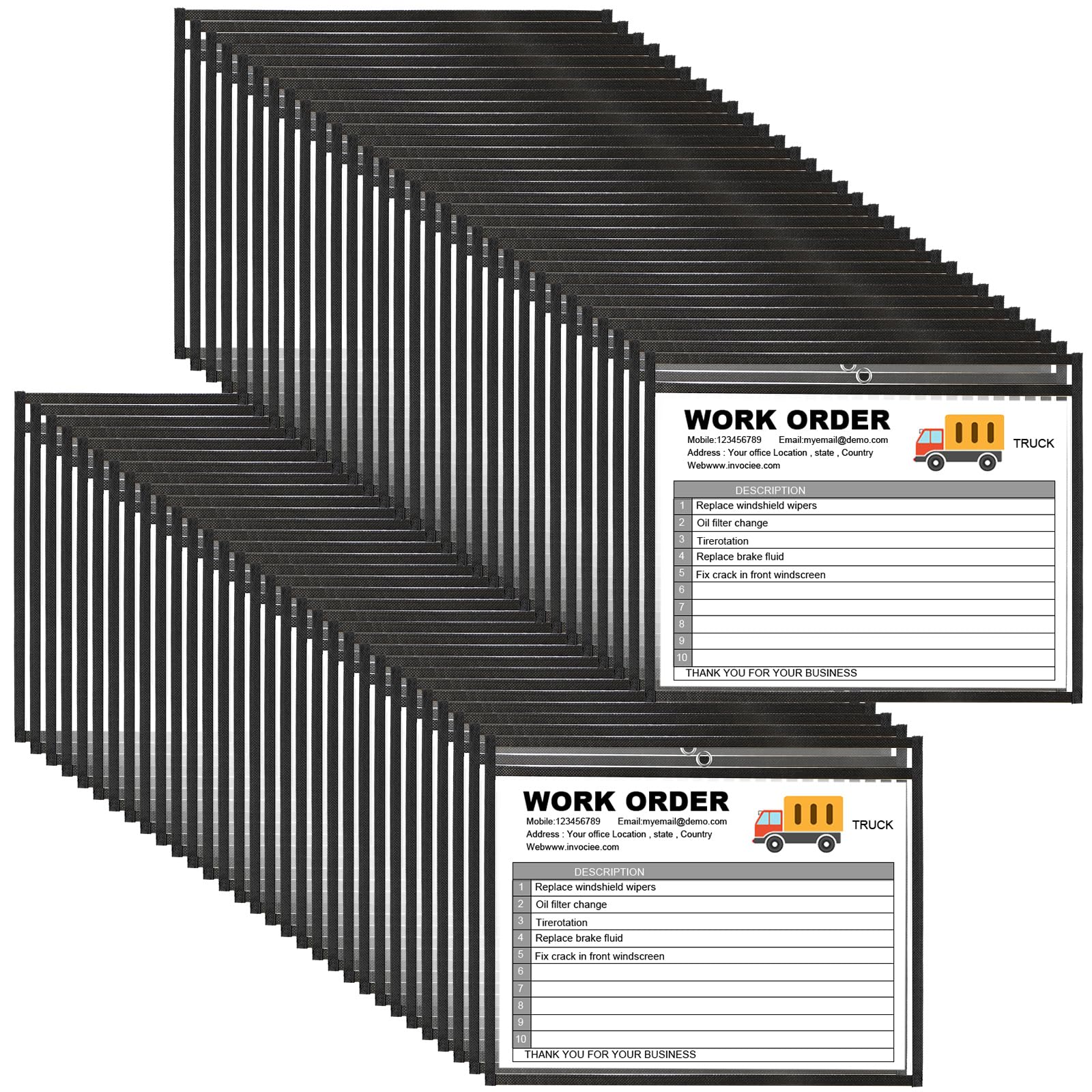 Yunsailing 80 soportes para boletos de trabajo, fundas de borrado en seco, fundas negras reutilizables, fundas protectoras de plástico transparente para profesores, trabajo, aula, oficina (12.5 x 10