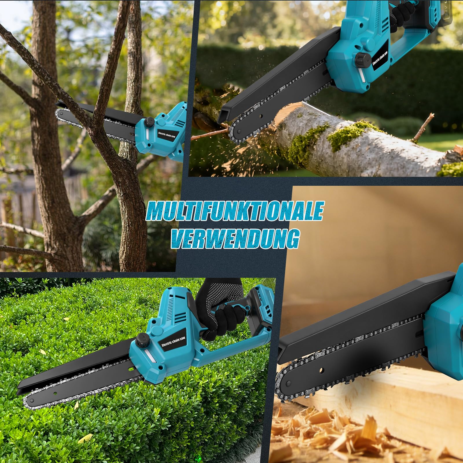 Motosierra Inalámbrica 8 y 10 Pulgadas para Makita 18V (sin Batería) | Mini Motosierra sin Escobillas, Lubricación Automática de Cadena, 2 Placas, 4 Cadenas, Guantes, Gafas y Maletín