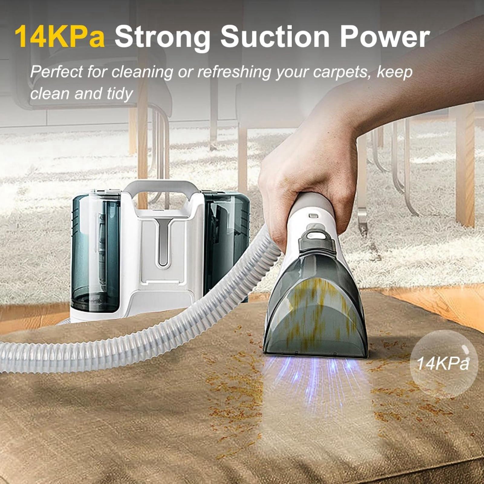 Limpiador de alfombras 450W 15Kpa potente succión limpieza profunda máquina de limpieza de puntos con tanques de agua dobles para cortina de sofá