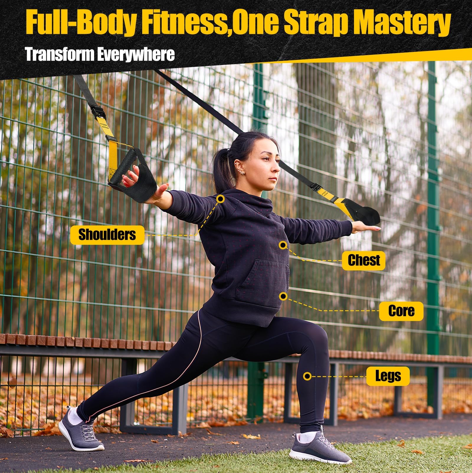 Schlingentrainer Set für Zuhause – Professioneller TRX Sling Trainer mit Türanker & Widerstandsbändern – Schlingentraining für Ganzkörpertraining, Homegym & Reisen, mit Tragetasche & Anleitung