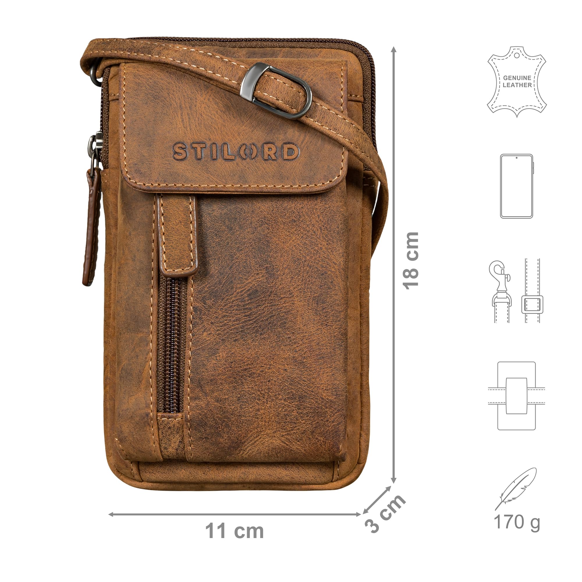 STILORD Mael 2-in-1 Umhängetasche Herren Leder Handytasche zum Umhängen Gürteltasche Brusttasche - Stilvoller Brust-Beutel Klein Schultertasche Männer aus Echtleder Farbe:Bergamo - braun