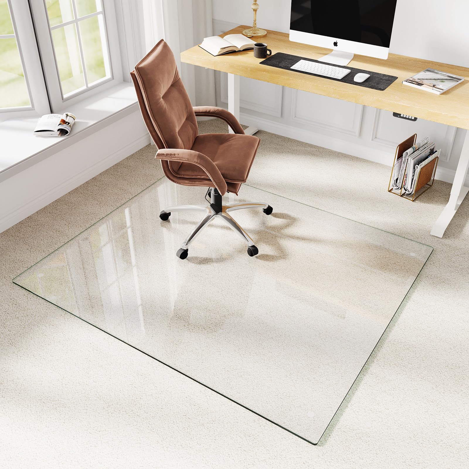 Office Chair Mat for Carpet 46x55 Heavy Duty Tempered Glass Office Chair Mat with Rounded and Polished Edges
