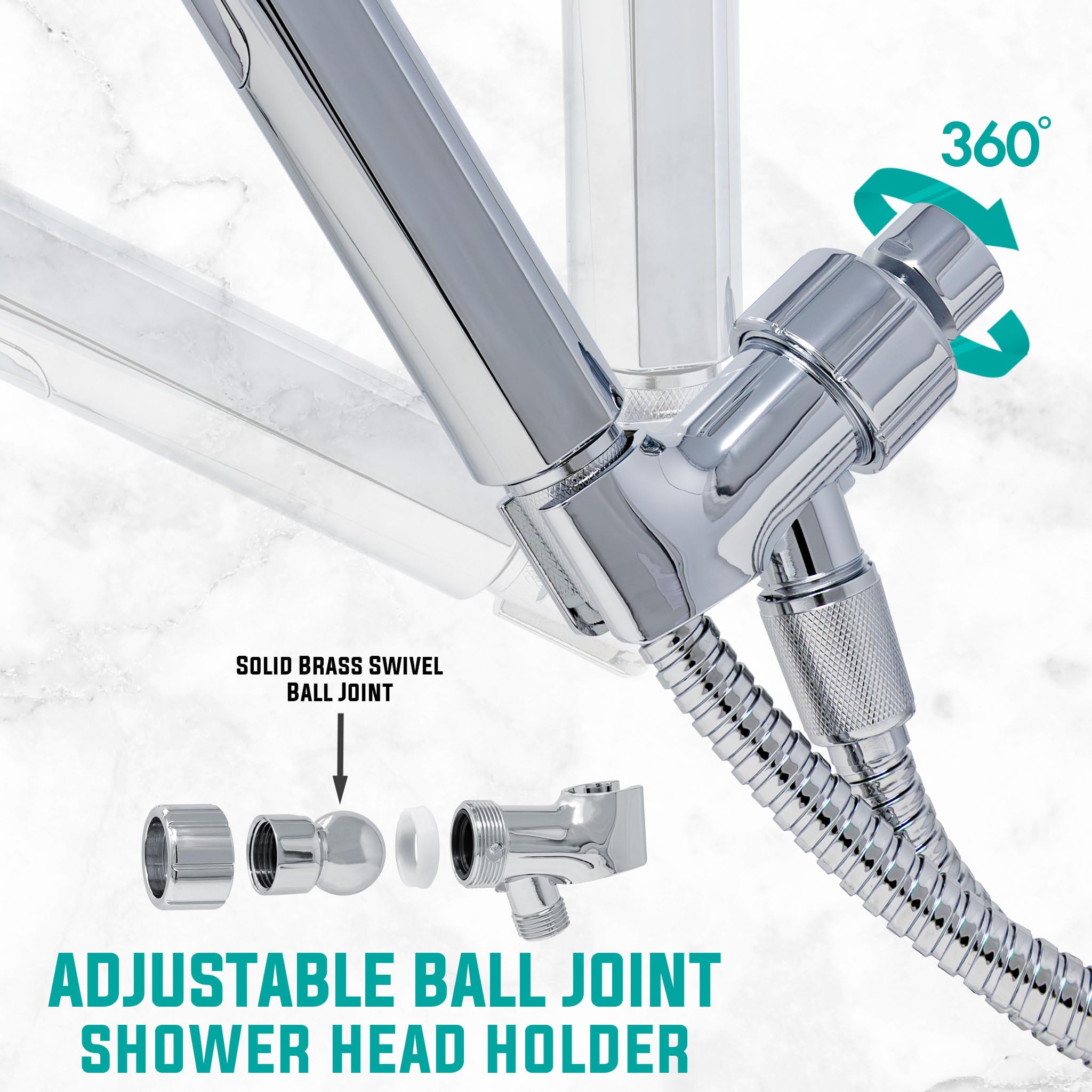 Metpure - Cabezal de ducha de mano de alta presión con fácil clic para múltiples pulverizaciones, cabezal de ducha rectangular ligero de perfil bajo, tubo de acero inoxidable y soporte de montaje
