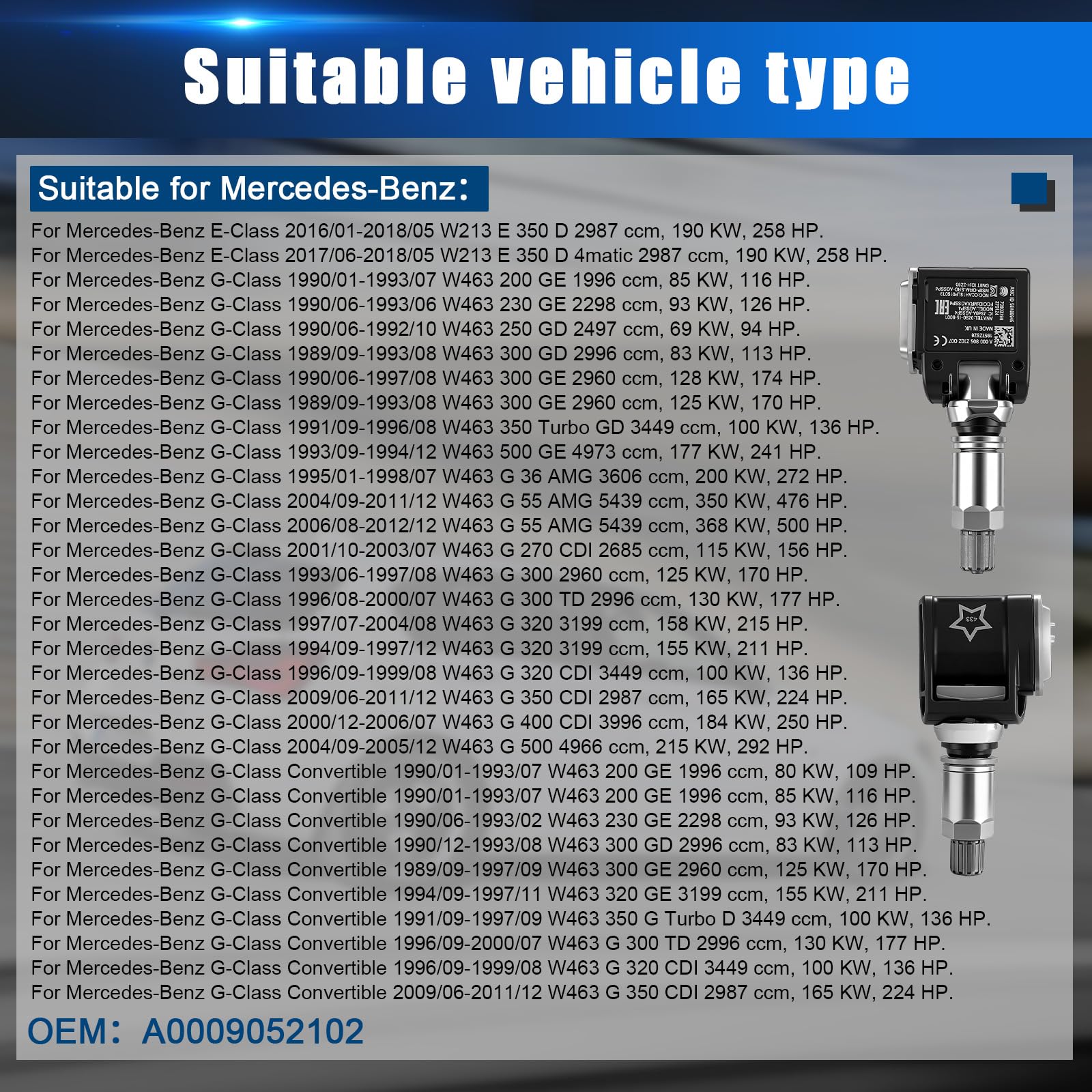 Sensore di Pressione dei Pneumatici Compatibile con Mercedes-Benz W213 S213 C238 RDKS TPMS A0009052102 0009052102 A000009052102-4 Pezzi