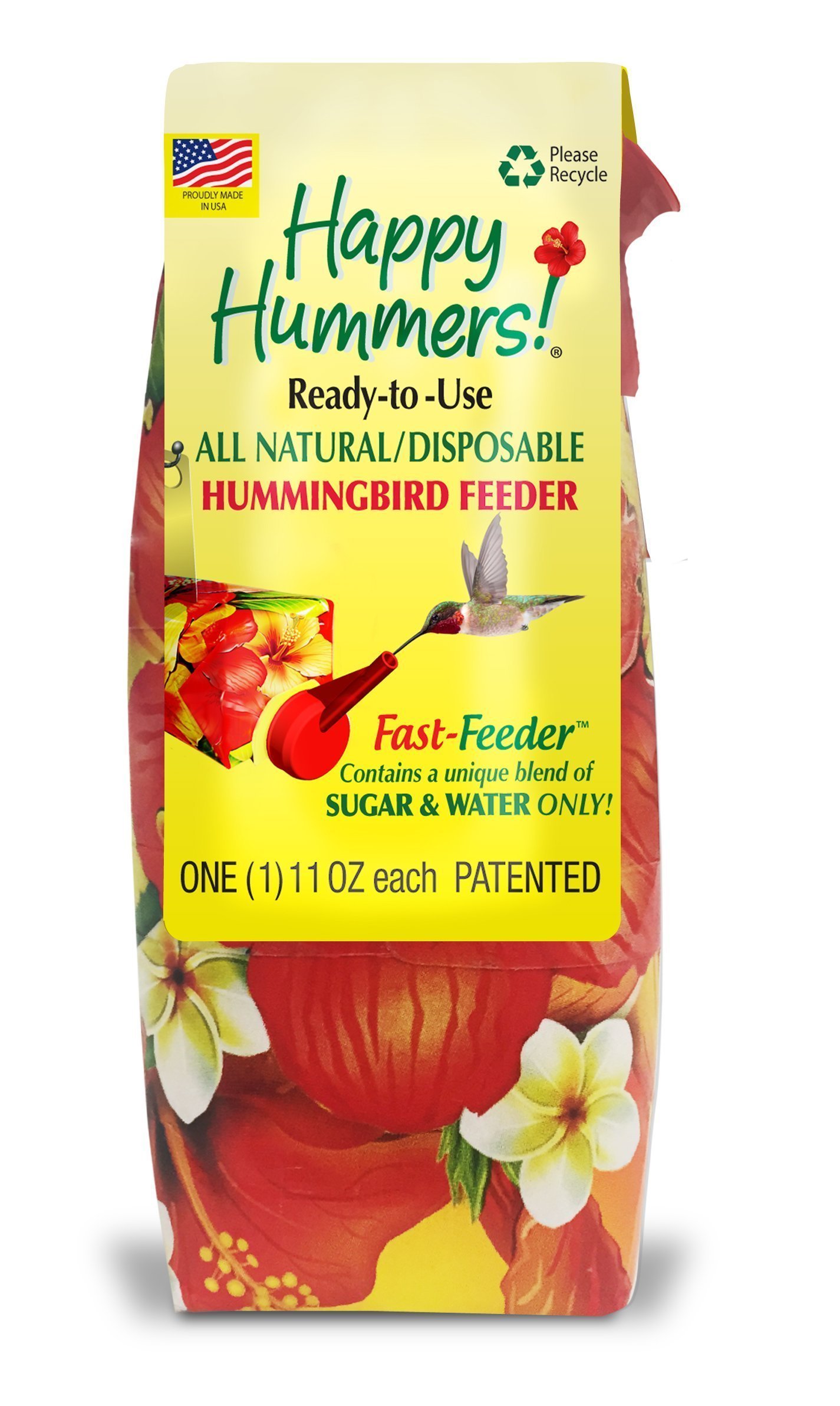 EZNectar Happy Hummers! Disposable Hummingbird Feeder with Pre-Filled Nectar, 11 oz