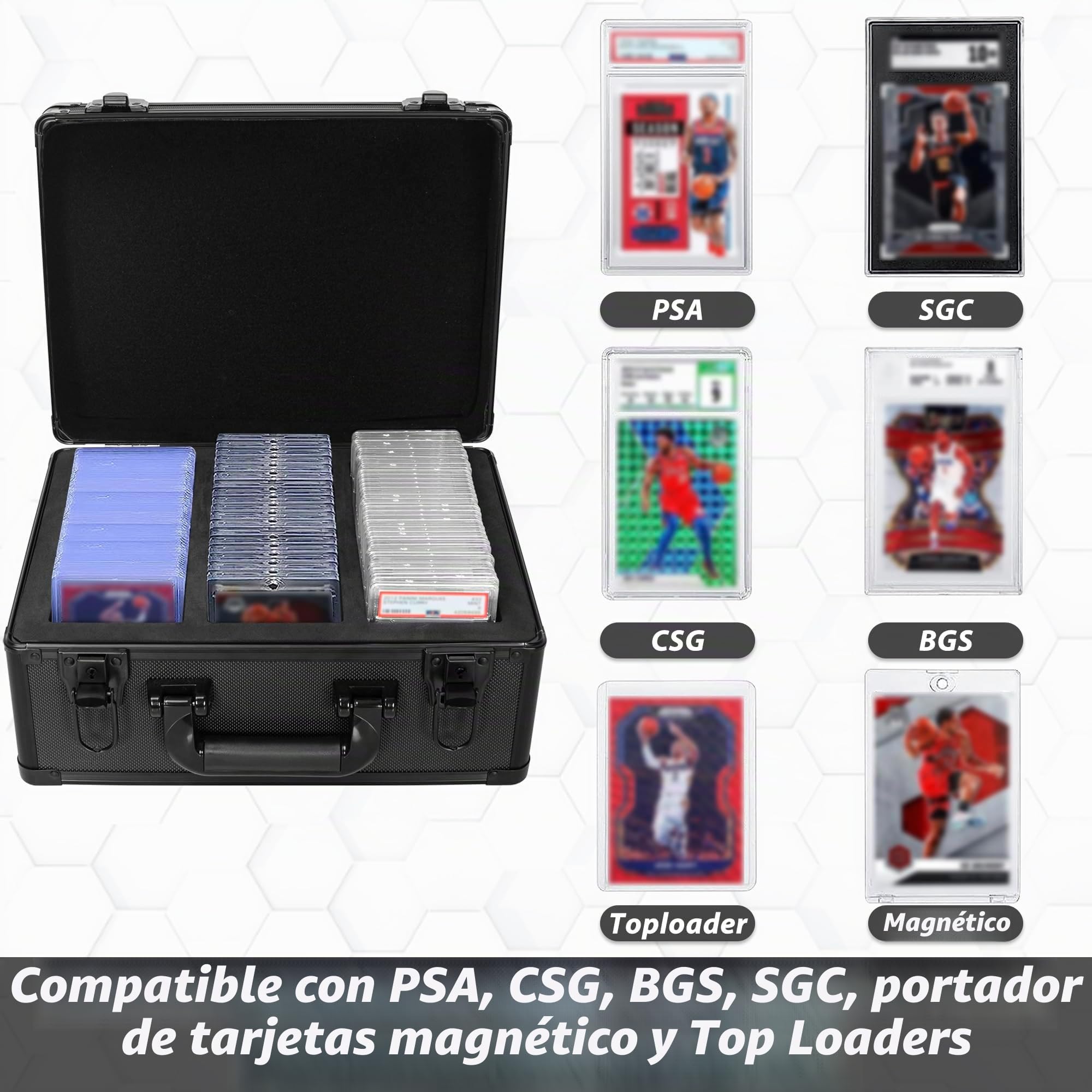 AKOZLIN Caja de almacenamiento graduada para tarjetas Toploaders, apta para 40 PSA, CSG, BGS y Top Loader, Graded Card Box con ranuras de espuma gruesa extraíbles 35,6 x 26,7 x 18 cm