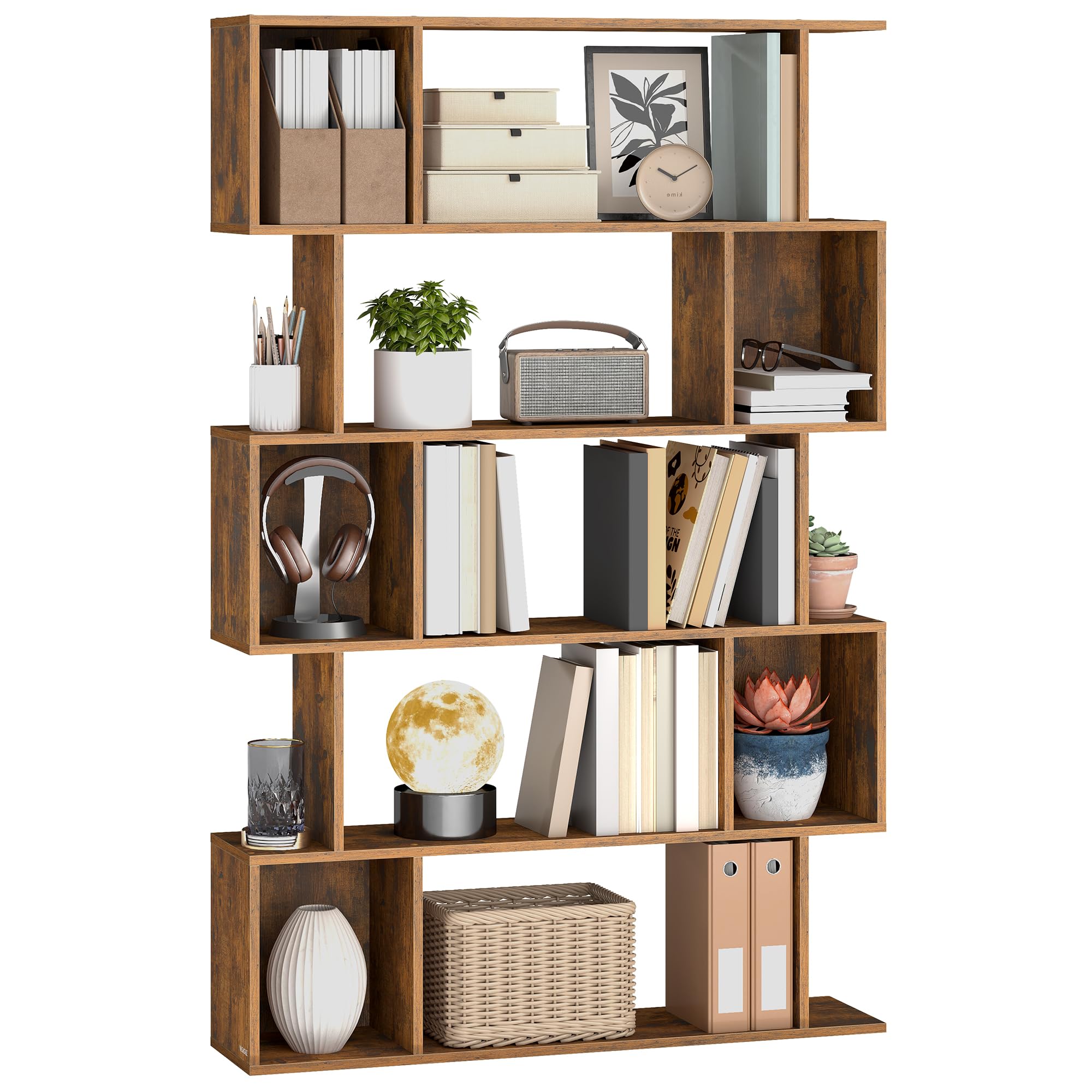 VASAGLE Custos Collection - Bibliothèque, Étagère sur 5 Niveaux, 24 x 90 x 159 cm, Meuble de Rangement, avec Compartiments Ouverts, pour Salon, Chambre, Bureau, Marron Rustique LBC416K01