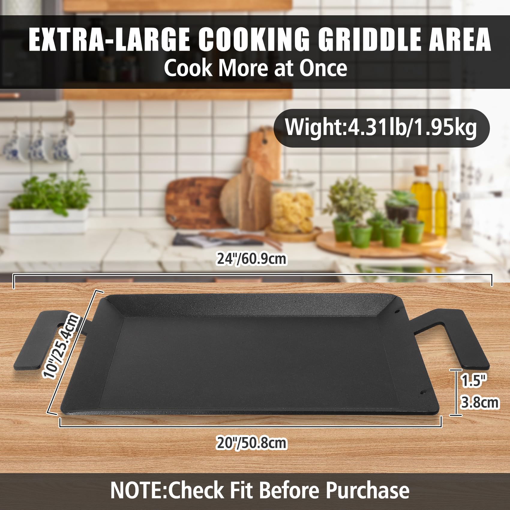 Universal Griddle Plate Nonstick Coating Griddle Pan Flat Top Plate for Most Gas Grills Charcoal Grill/Stovetop, 24 x 10 Inch