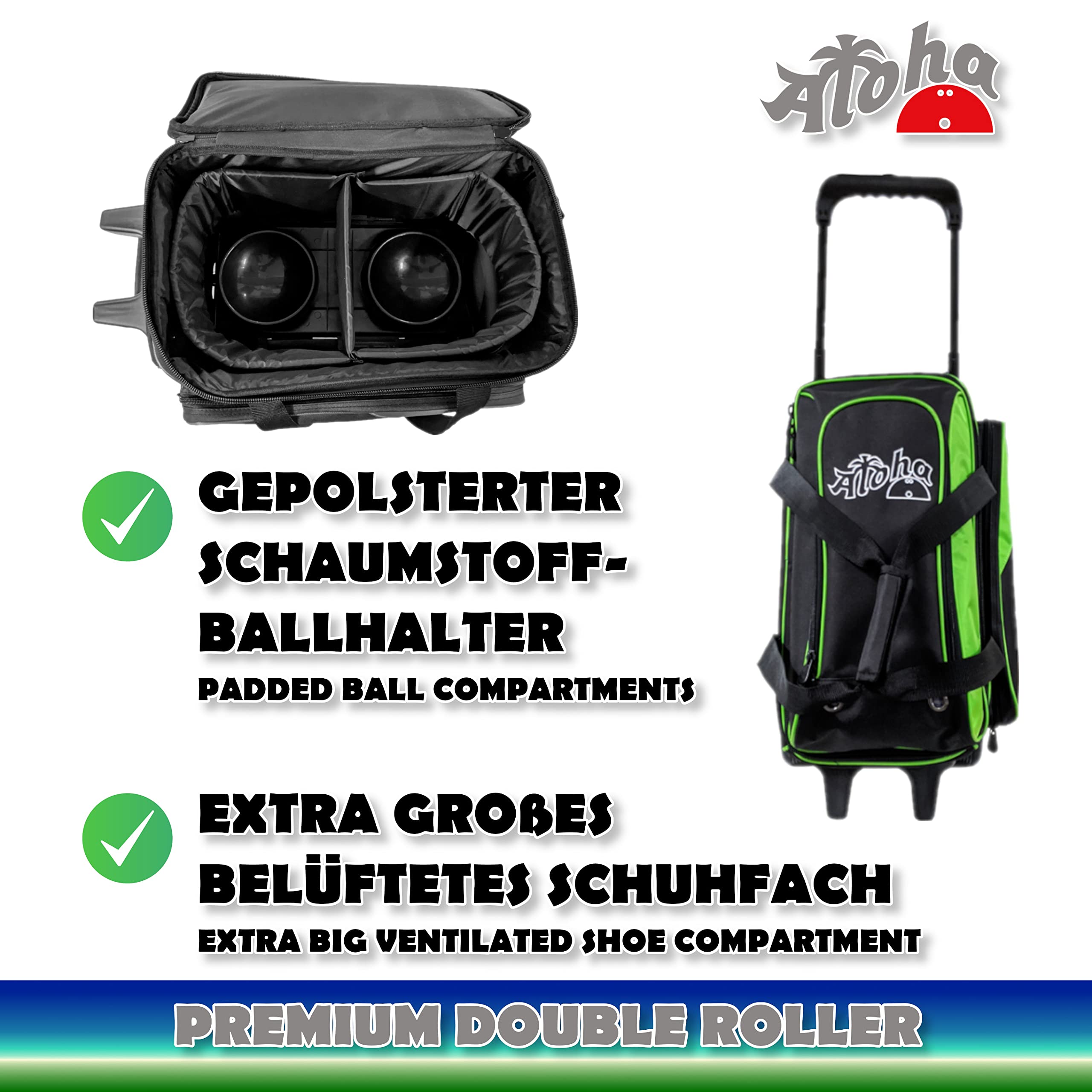 EMAX | Sac de bowling pour 2 boules de bowling | Aloha – Premium Double Roller – Trottinette à deux balles | Sac de bowling avec compartiment à chaussures et sac d'accessoires | 2 couleurs