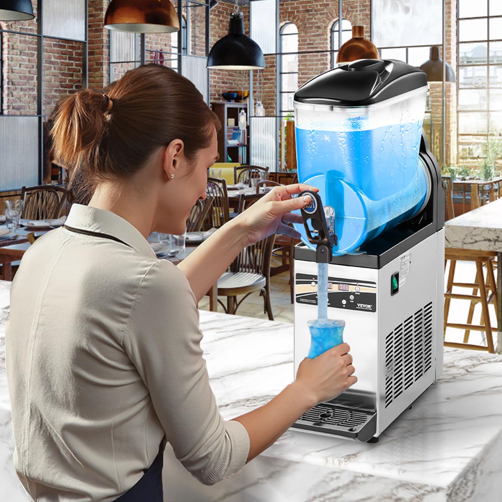 VEVOR kommerzieller Frozen Drink Maker, 15 L Slush-Maschine 60 Tassen Margarita-Smoothie-Maschine aus Edelstahl, Slush-Maker für Zuhause Partys Restaurants Cafés Bars