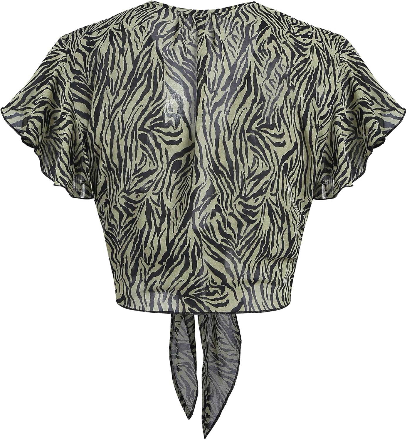 ZAFUL Women's Chiffon Cropped Bolero Sheer Shrugs for Dress Short Sleeve Tie Front Cardigan - Image 2