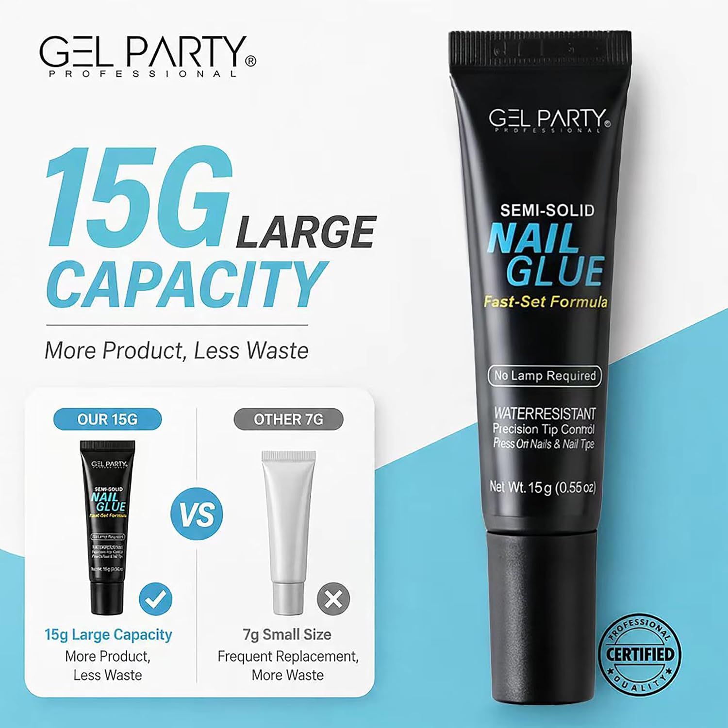 GELPARTY Semi Solid Nail Glue 15g for Press On Nails – Super Strong Nail Glue Gel, Quick Dry in 10 Seconds, No Lamp Needed, Long Lasting Waterproof Adhesive for Nail Tips, Fake Nails & Rhinestones