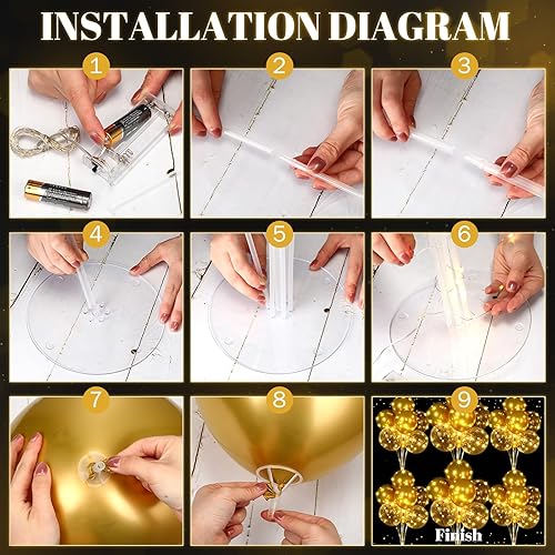 Miniatura 2 de Junkin Juego de 6 centros de mesa de globos para mesa con tira de luces LED, 60 globos iluminados, soporte para globos para mesa de baby shower,