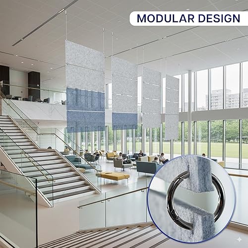 Miniatura 6 de VIVO Paneles colgantes modulares acústicos, absorbentes de sonido rectangulares, reducción de ruido moderna que se instala en techo o pared, gris