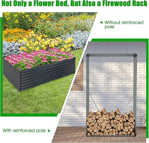 Miniatura 2 de Giantex 2 camas de jardín elevadas galvanizadas, 5.9 x 3.6 x 1.7 pies, caja de maceta de metal y estante de leña, cama rectangular de acero elevada,