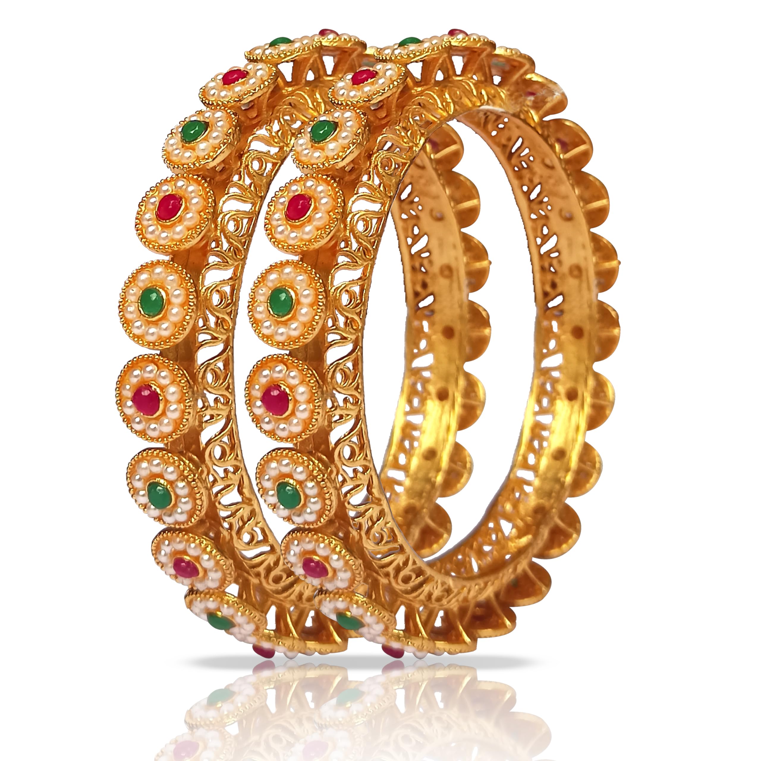Traditional Gold Plated Pearl Studded Rajwadi Pacheli Bangles For Women (2Pc) (Medium For Women (2.4)) (B0CY5CMZC4) Amazon Price History, Amazon Price Tracker