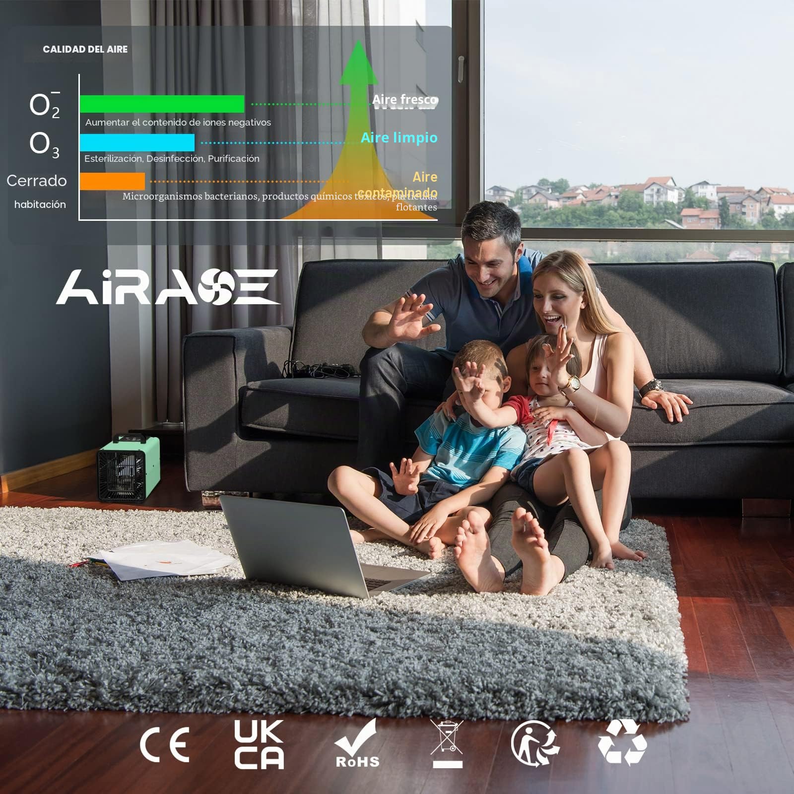 Purificador de aire digital con generador de ozono de 30.000 mg/h e iones negativos, máquina de ozono con función de ciclo diario, eliminador de olores para el hogar y el coche