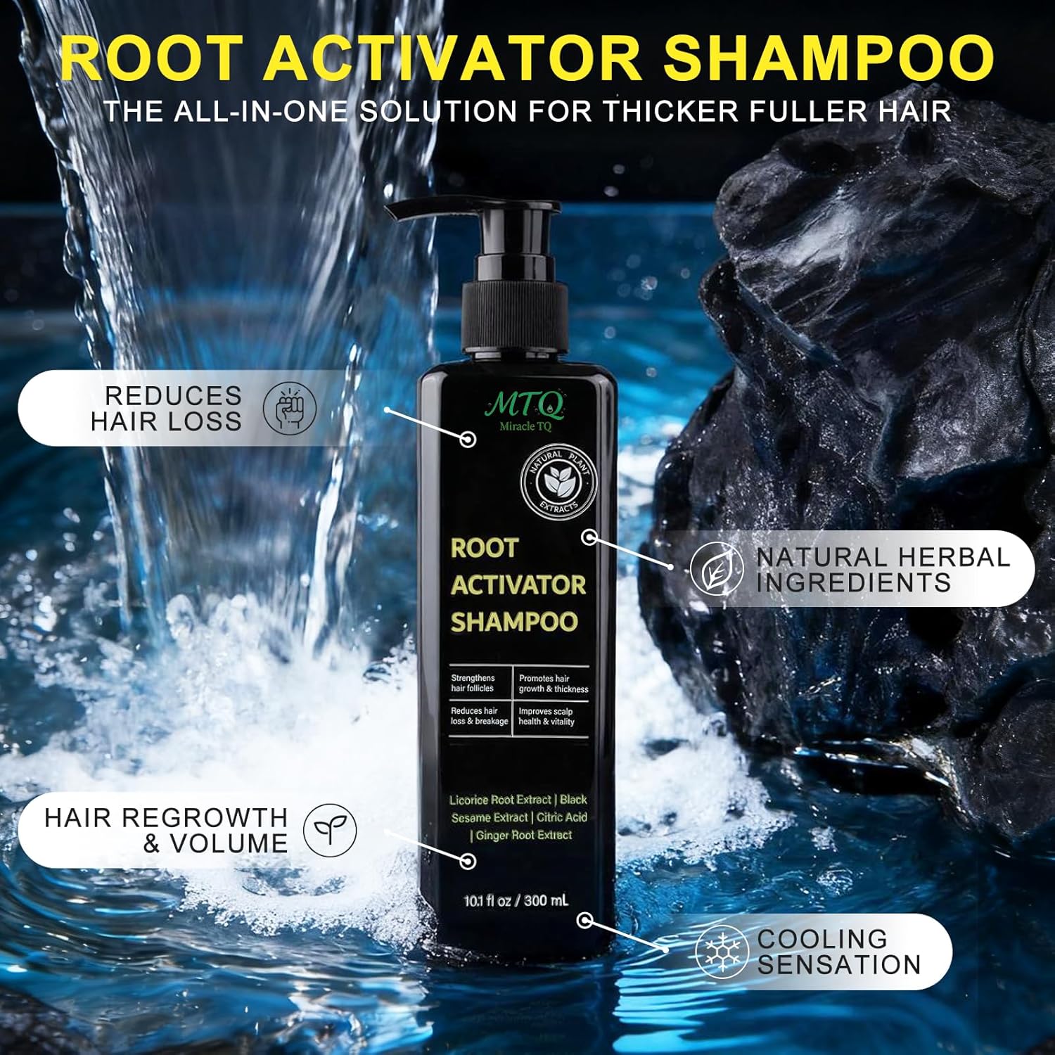 Root Activator Shampoo for Men & Women - Anti Hair Loss & Mens Hair Regrowth Shampoo with Natural Herbal Ingredients & Biotin - For Scalp Health & Cooling Sensation, 10.1 Fl Oz /300ml