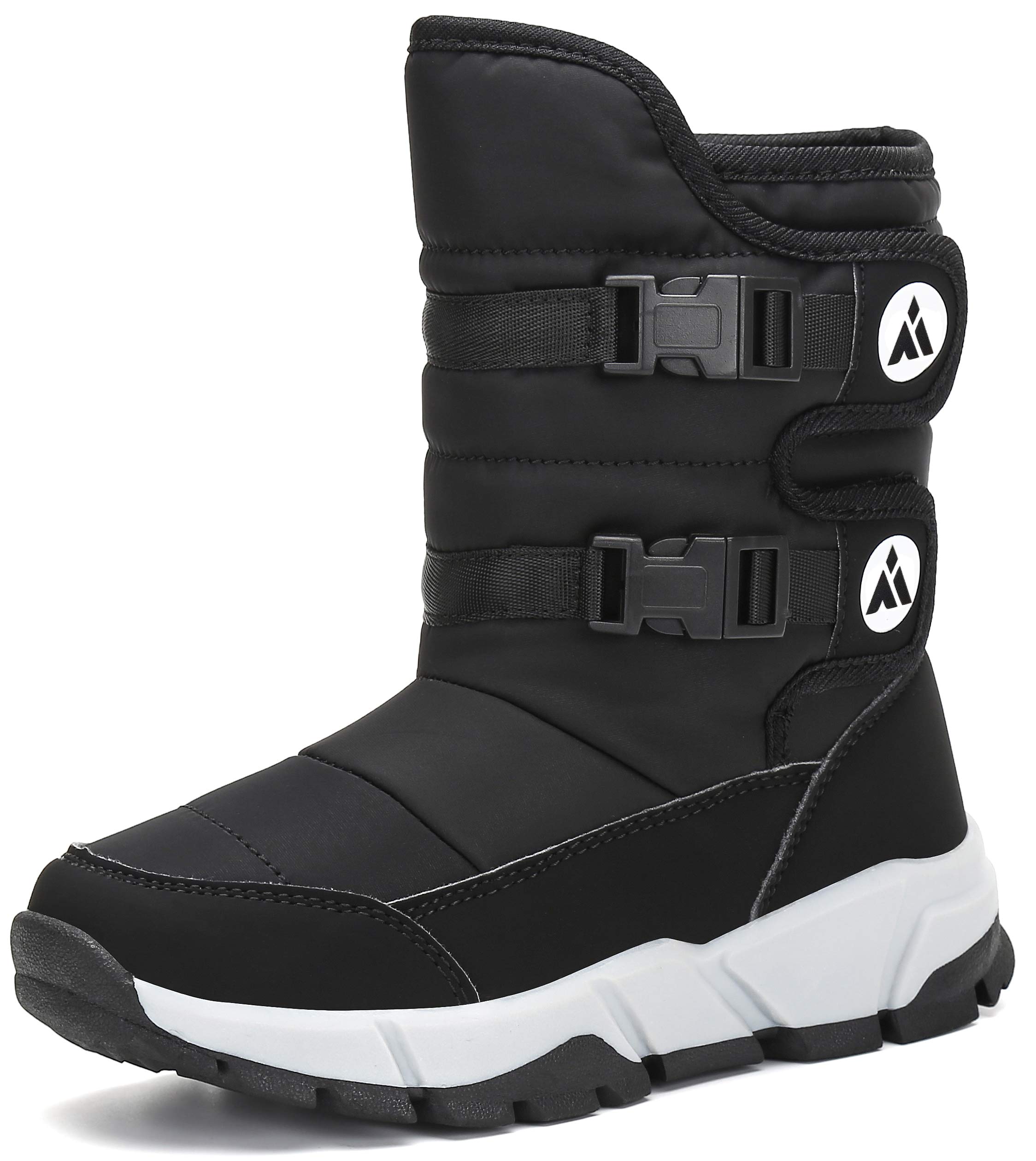 katliu Winter Snow Boots for Girls Boys Warm Boots Kids Faux Fur Lined Non-Slip Outdoor Shoes Children, Ink Black/Big Kid 2 UK