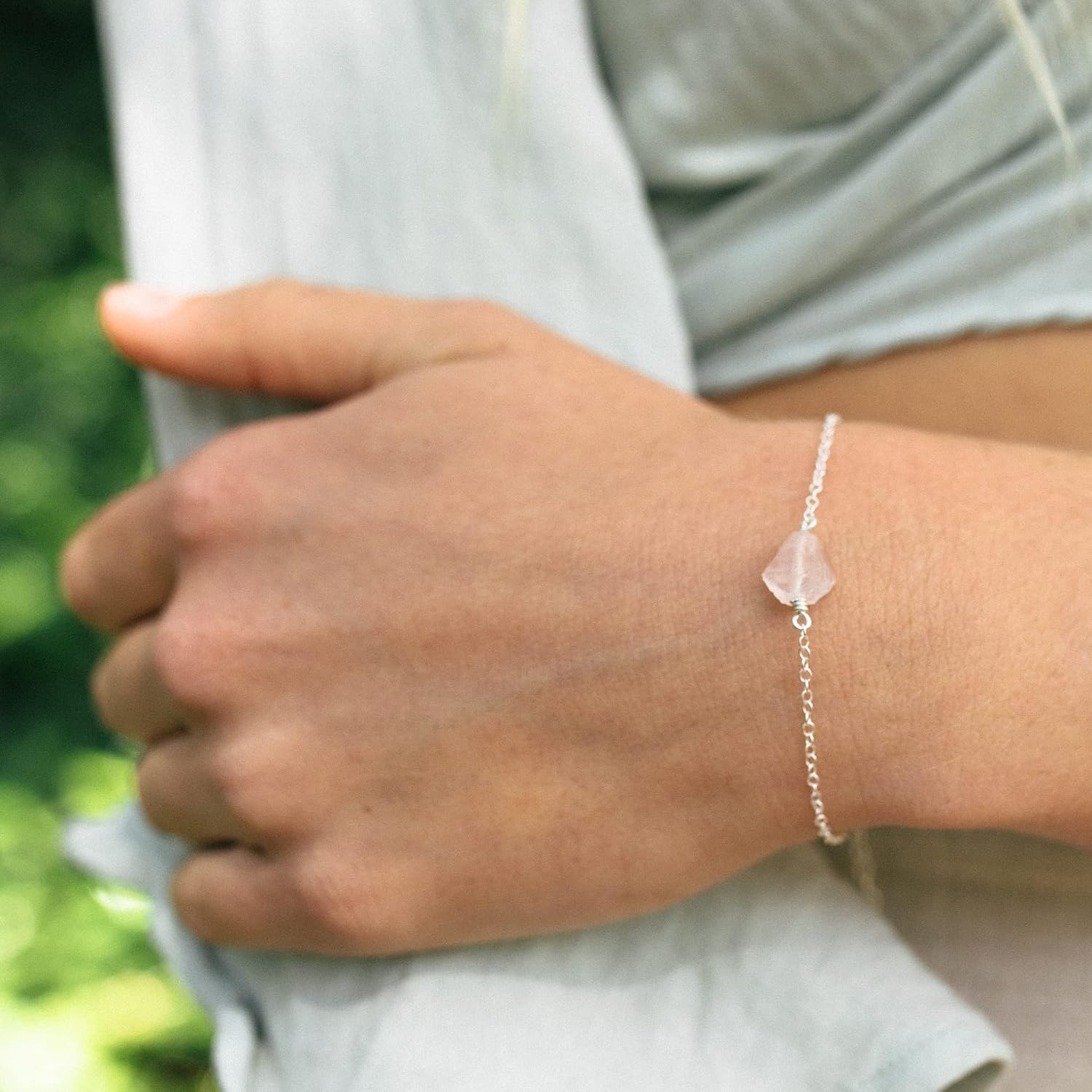 Luna Tide Rose Quartz Raw Bracelet in Sterling Silver