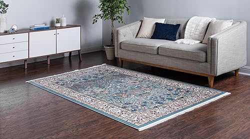Miniatura 4 de Rugs.com Rabia Collection - Alfombra baja azul de 5 x 8 pies, perfecta para dormitorios, comedores, salas de estar