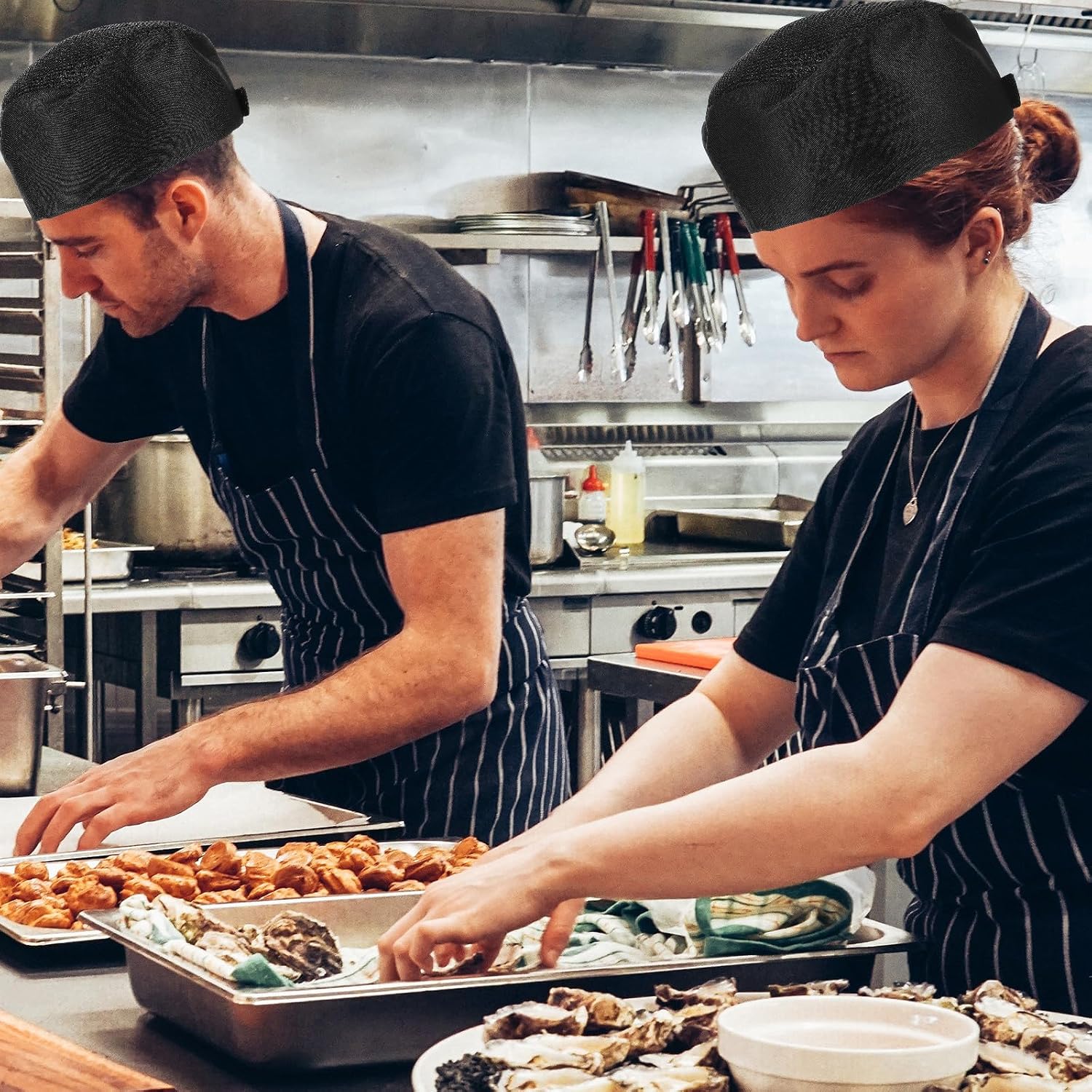 Alipis Chef Hat and Cooking Cap Black Cotton-Polyester Blend Lightweight Food Service Hat for Kitchen Work and Catering Staff