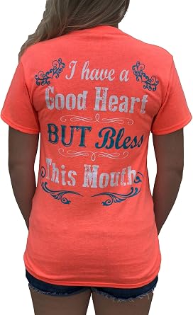 Southern Attitude I Have A Good Heart But Bless This Mouth Blue and Gray Womens T-Shirt