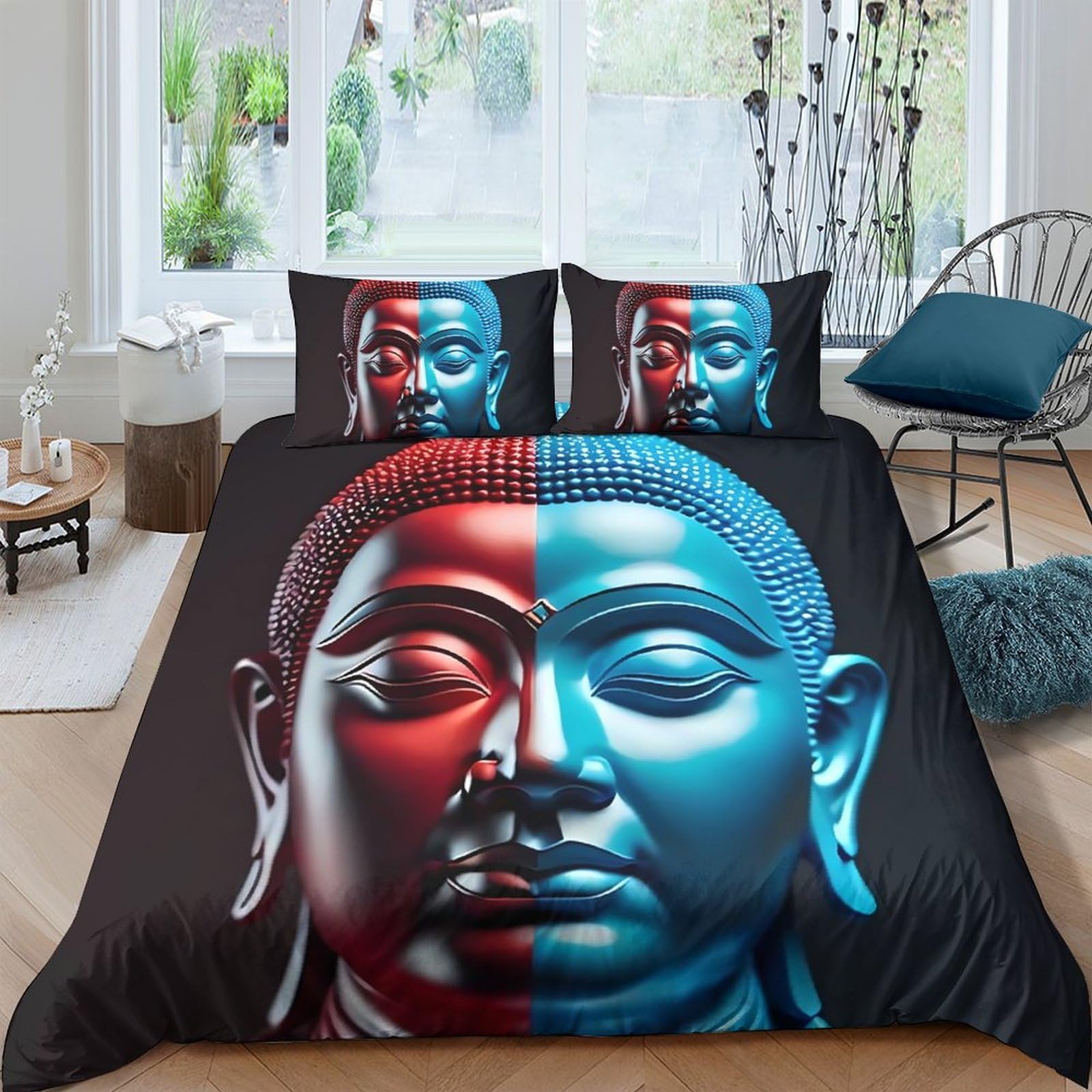Ctjqhvkz Style-1 3D Printed Cyberpunk Face Fitted Sheet Microfiber Black Blue Red Abstract Mattress Cover For Bedroom Dorm Decor Single（135X200cm）