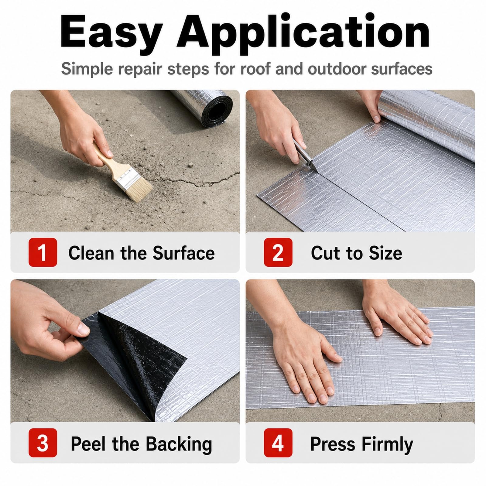 Tela Asfáltica Autoadhesiva Tejado,Cinta Impermeable para Asfalto,Cinta con Extra Adhesión de Aluminio,Resistencia a la Intemperie,para reparación de Cubiertas y Fisuras en Edificios