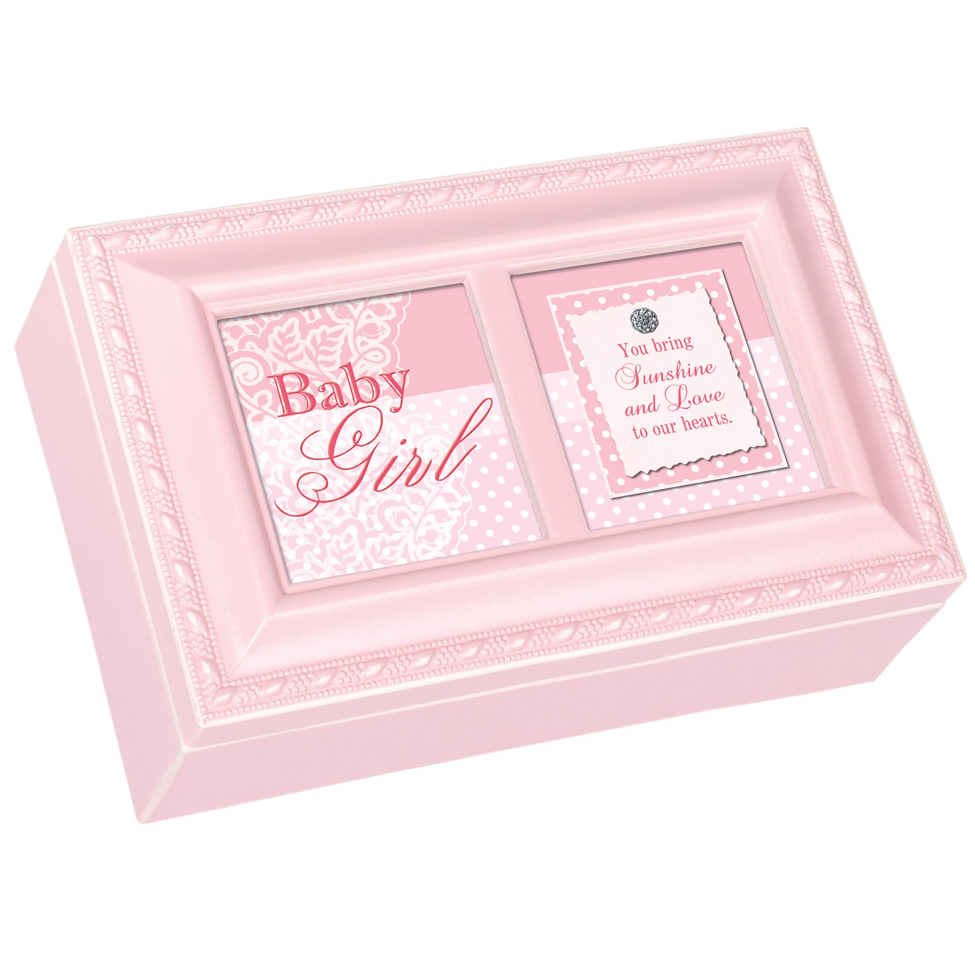 Cottage Garden Baby Girl You Bring Sunshine Love Spazzolato Silvertone Jewelry Music Box Suona Brahms Ninna Nanna