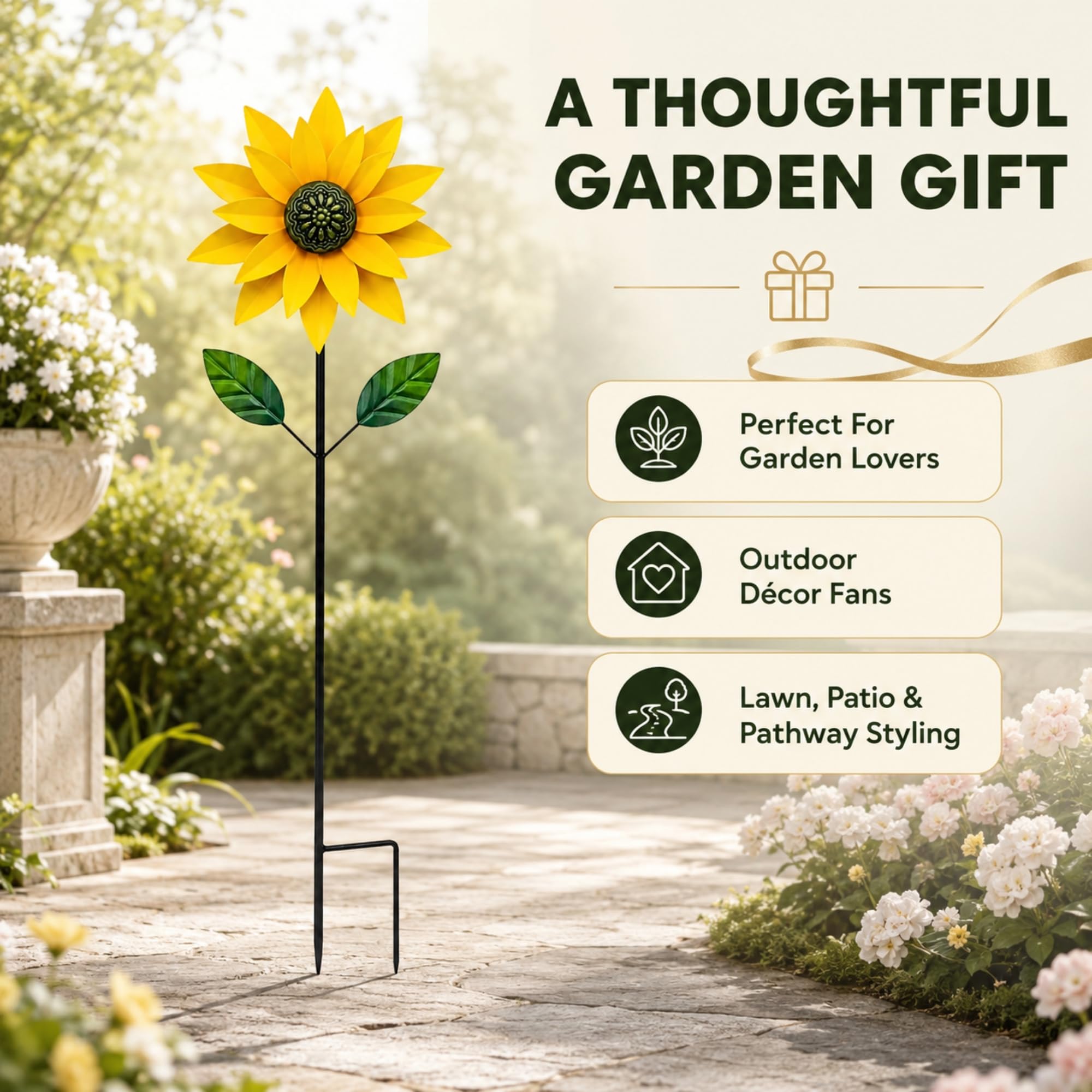 Girandola a vento in metallo con fiore (giallo) - Kinetic Outdoor Yard Art Decor, scultura rotante a vento di girasole per prato patio decorazione giardino