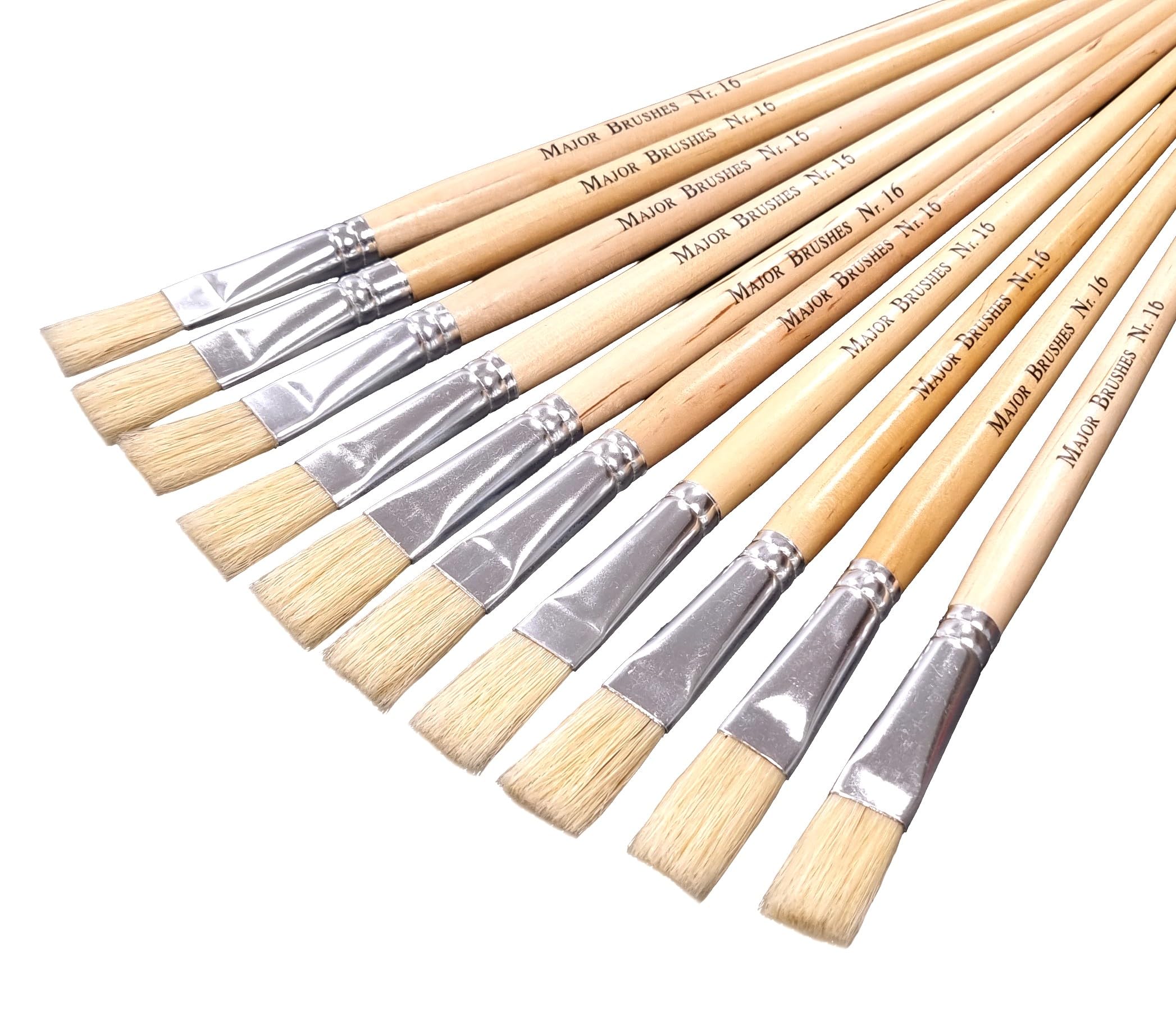 Major Brushes Natural Hog Long Flat Brushes Size 16 - Set Of 10