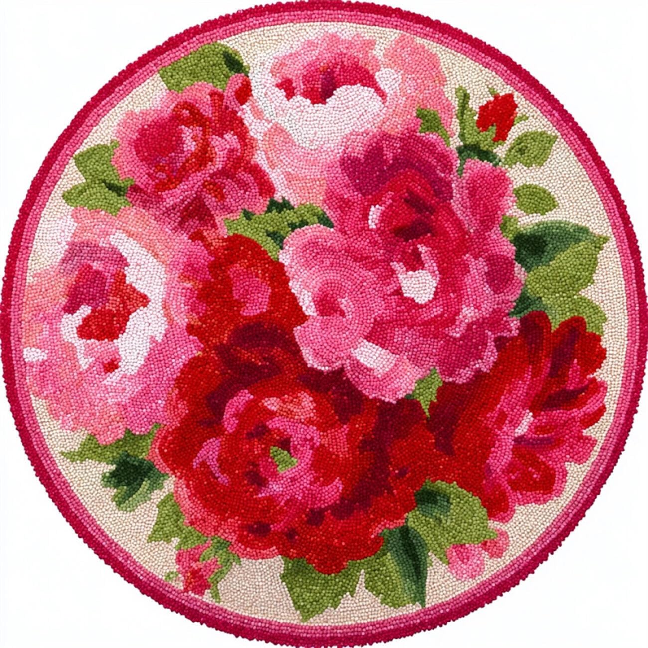 Kitquiver H Round Rug Latc Hook Kit Pink Roses 60X60cm