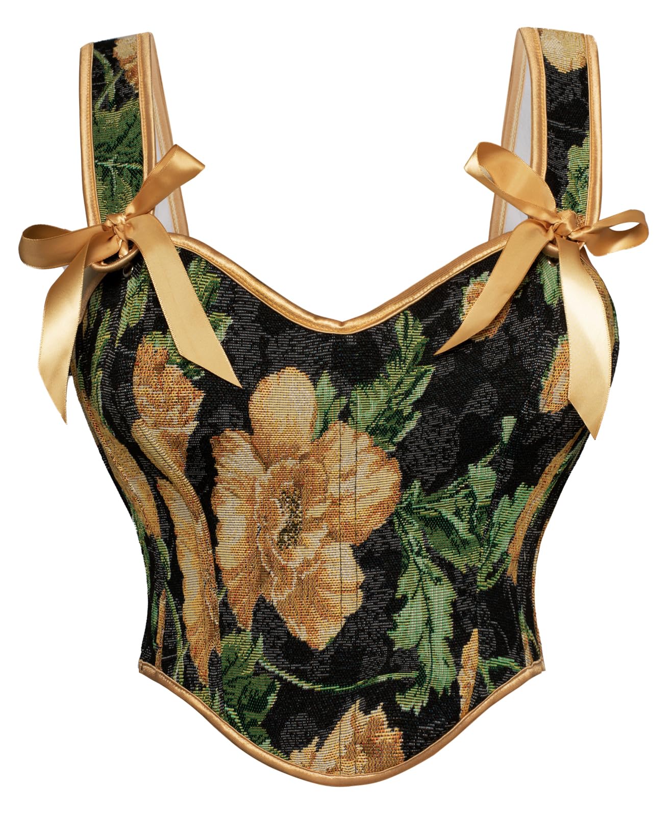 SCARLET DARKNESS Renaissance korset voor dames, U-hals, corsage, bloemenprint, vetersluiting, bustié, 48